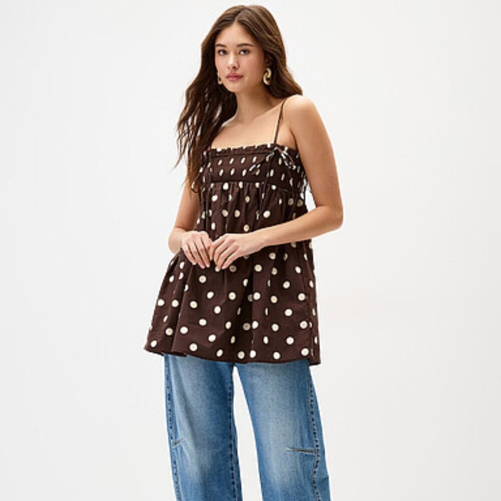 Brown Polka Dot Women's Tunic Top